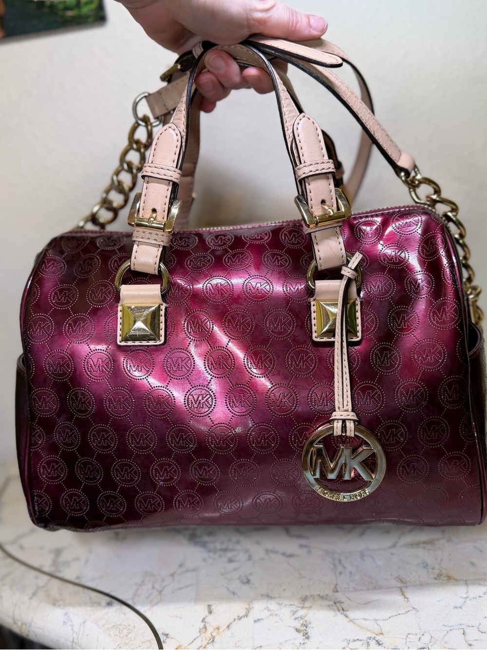 SOLD- Vintage Michael Kors Bordeaux Patent Bag & Matching Wallet Set - Picture 7 of 17